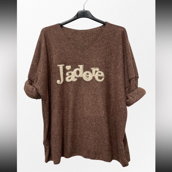 MADE IN ITALY Brown V-Neck Sweater with 'J'adore' - Picture 1 of 1